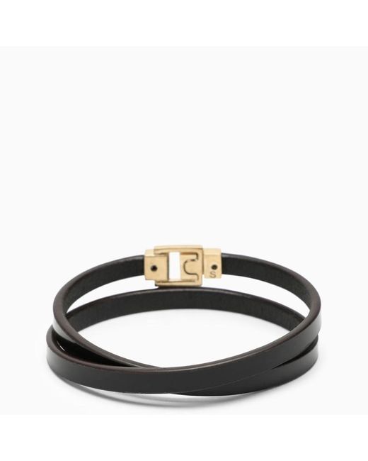 Saint Laurent Black Dark Leather Bracelet