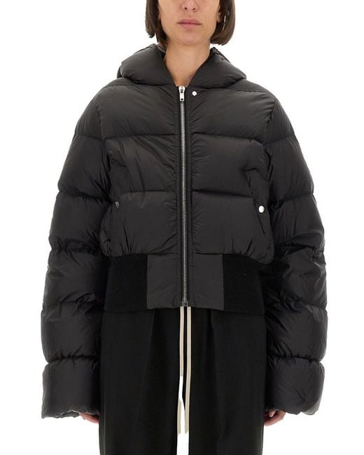 Rick Owens Black Cropped Down Jacket With Hood
