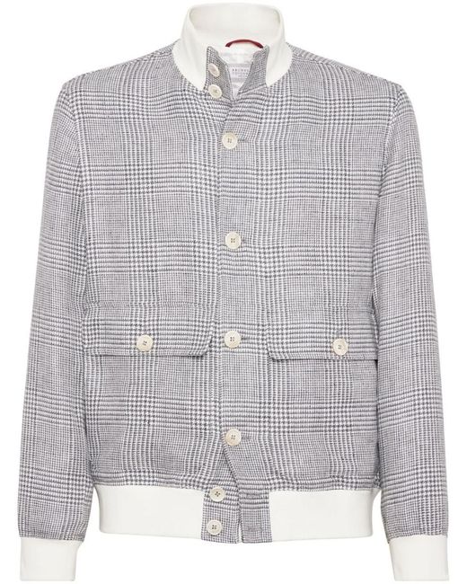 Brunello Cucinelli Gray Prince Of Wales Bomber Jacket for men