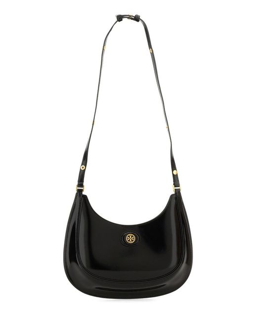 Tory Burch Black Robinson Brushed Leather Crescent Bag