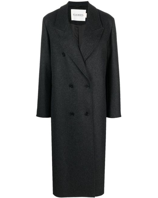 Closed Black Wide-lapels Double-breasted Coat