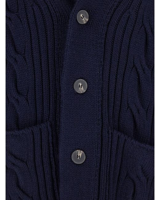 Kangra Cashmere Blue Cardigan With Shawl Collar And Interwoven Design for men