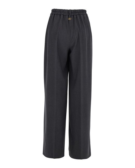 Twinset Blue Palazzo Pants With Logo Plaque On The Rear And Pences