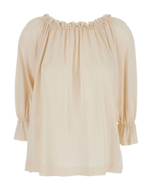 Alberta Ferretti Natural Top With Pleated Details