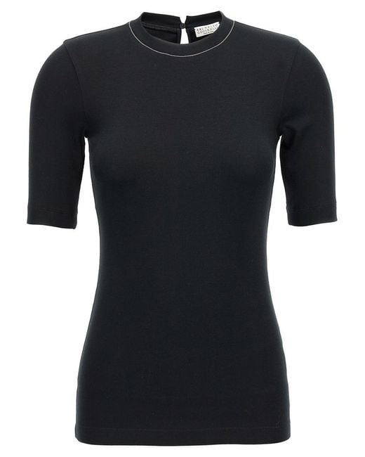Brunello Cucinelli Black Monile Ribbed T-Shirt