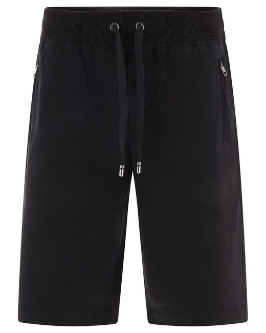Dolce & Gabbana Blue Jersey Shorts With Logo Tag for men