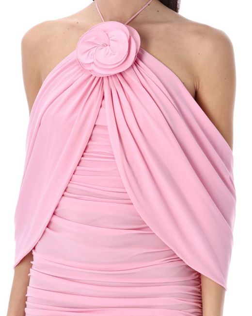 Magda Butrym Pink Ruched Flower Appliqué Wrap Dress