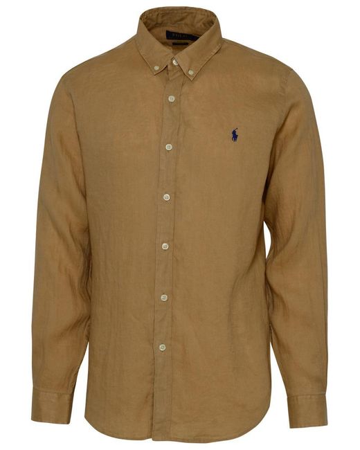 Polo Ralph Lauren Green Beige Linen Shirt for men