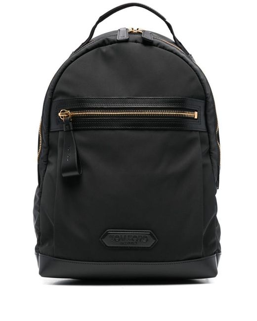 Tom Ford Black Classic Leather-Trimmed Nylon Backpack for men