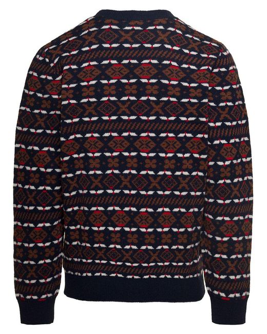 A.P.C. Blue 'john' Multicolor Crewneck Sweater With Intarsia Knit In Wool Man for men