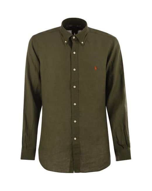 ★★POLO RALPH LAUREN★★ Custom fit linen shirt dark green Polo Ralph Lauren Custom-Fit Linen Shirt in Green for Men | Lyst