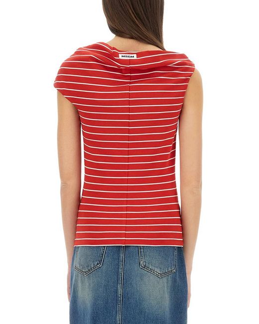 MSGM Red Top With Unique Knotted Shoulder Strap