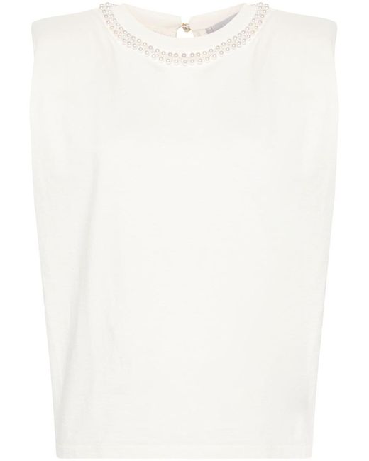 Golden Goose Deluxe Brand White Journey W` Sleeveless Padded Shoulders T-Shirt