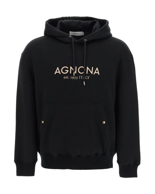Agnona Logo Hoodie With Cashmere Finishings in Black for Men | Lyst