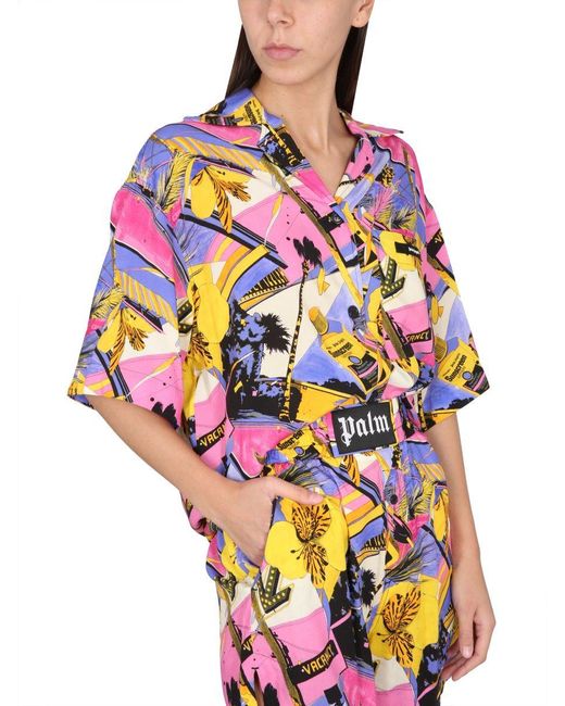 Palm Angels Blue Miami Mix Print Shirt