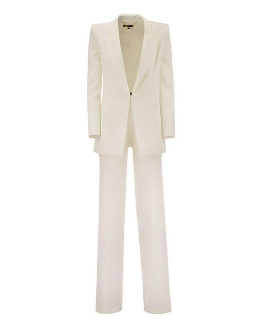 Elisabetta Franchi Natural Crepe Jacket And Trousers Suit