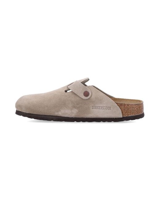 Birkenstock White Boston Suede Clogs