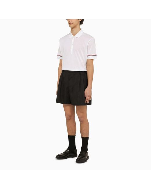 Thom Browne Short Sleeved White Polo Shirt With Patch for men