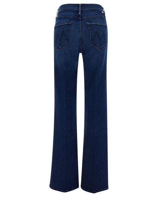 Mother Blue Five-pocket Straight Jeans In Stretch Cotton Blend Denim Woman