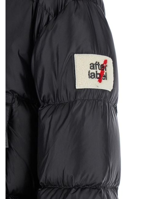 AFTER LABEL Black Down Jacket With Logo Patch On The Sleeve