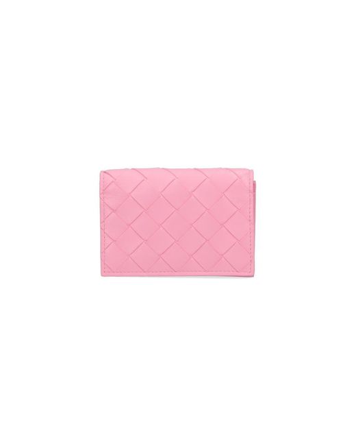 Bottega Veneta Pink Woven Business Card Holder