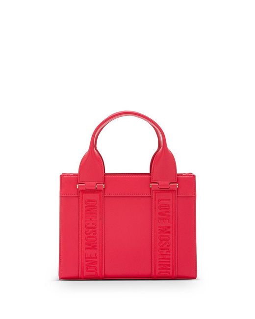 Love Moschino Red Synthetic Leather Handbag With Shoulder Strap