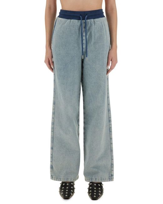 Moschino Blue Wide-Leg Denim Jeans With Drawstring Waistband
