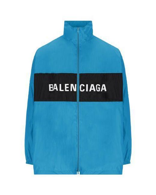 Balenciaga Blue Logo Printed Cotton Jacket for men
