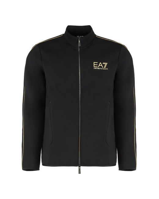 EA7 Black Techno Fabric Full-Zip Sweatshirt for men