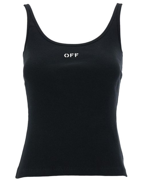 Off-White c/o Virgil Abloh Black Ribbed Tank Top With Contrasting Logo Embroidery In Stretch Cotton