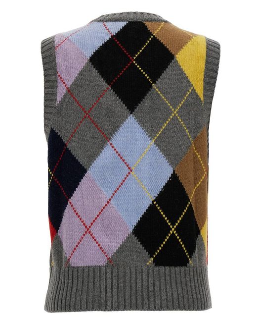 Ganni Multicolor Wool Vest With Argyle Pattern