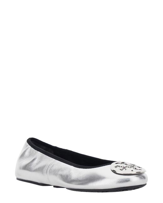 Tory Burch White Colored Ballerinas With Logo Plaque On The Front And Elasticated Design