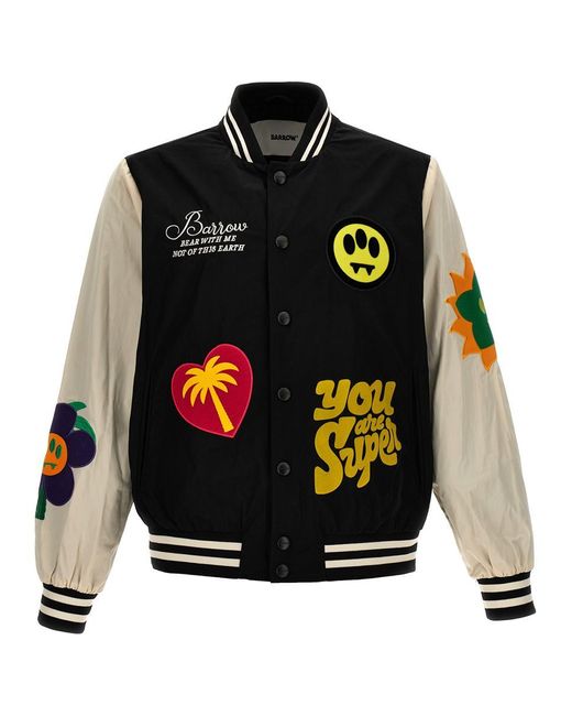 Barrow Black Embroidery Bomber Jacket And Patches for men