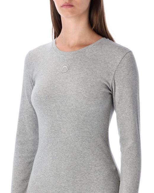 MARINE SERRE Gray Mini Jersey Long-Sleeved Crewneck Dress