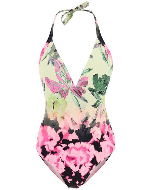 Dries Van Noten Floral Print One-Piece Swimsuit in Pink | Lyst