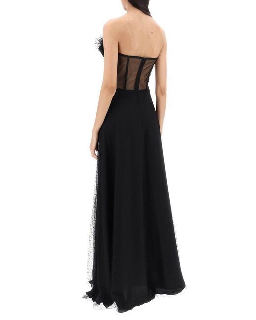 19:13 Dresscode Black 1913 Dresscode Long Bustier Dress With Feather Trim