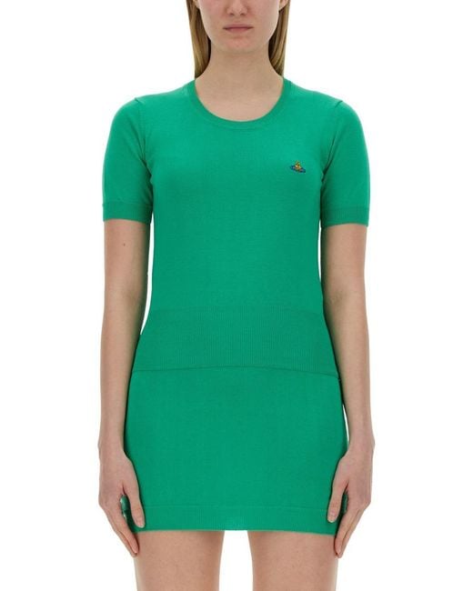 Vivienne Westwood Green Fitted Short-Sleeve Knit Top With Ribbed Detailing
