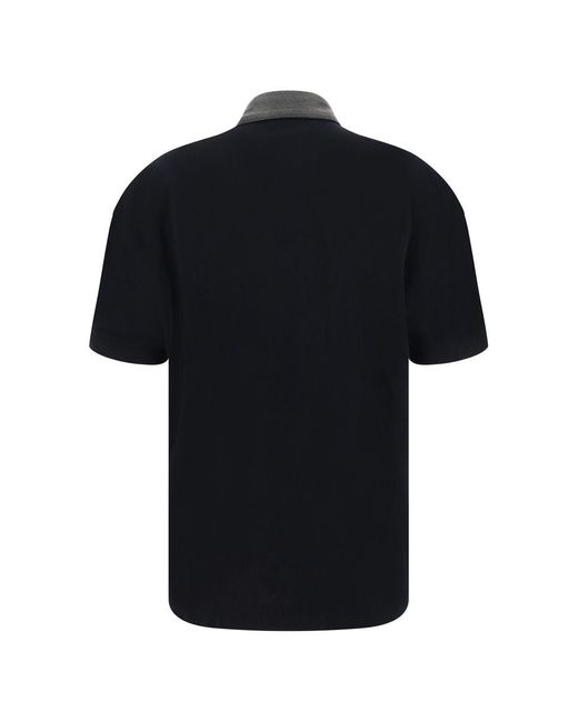Brunello Cucinelli Black Cotton Polo Shirt With Jewelled Collar