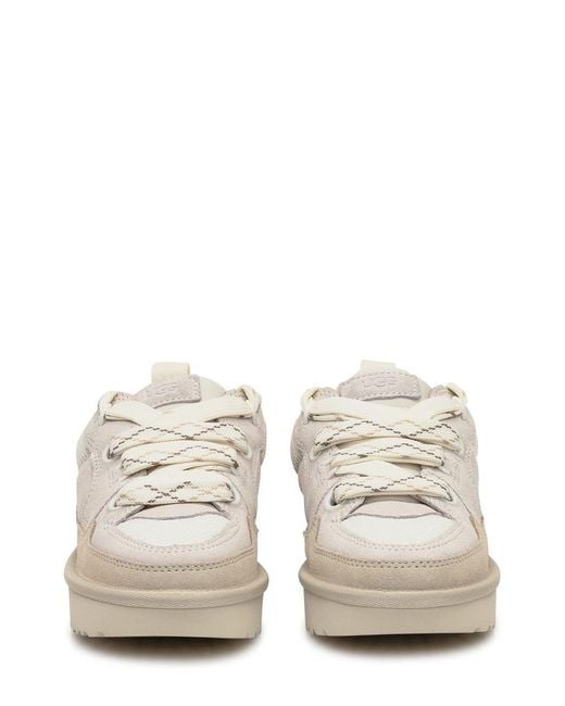Ugg White Cream-colored Suede And Mesh Sneakers