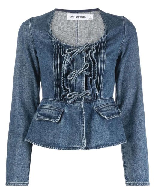 Self-Portrait Bow-detailed Denim Blouse in Blue - Save 29% | Lyst