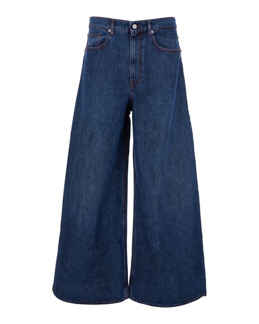 ERL Blue Five Pocket Baggy Jeans With Logo Patch On The Back for men