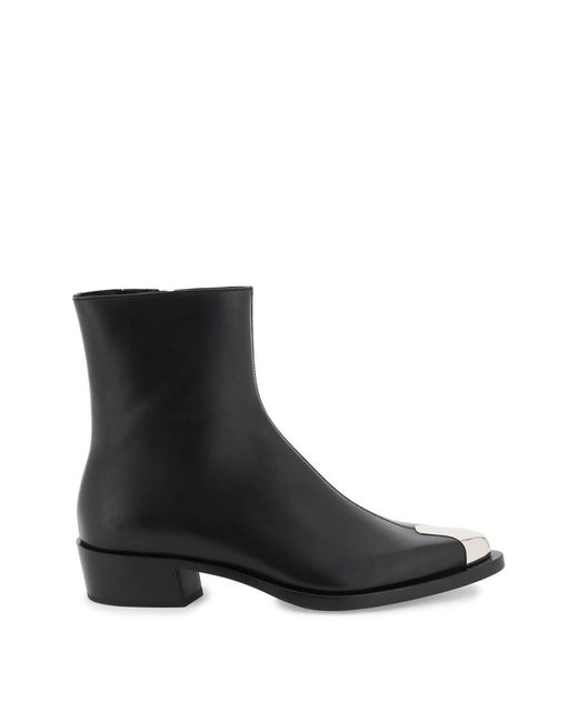 Alexander McQueen Black Leather Punk Ankle Boots for men