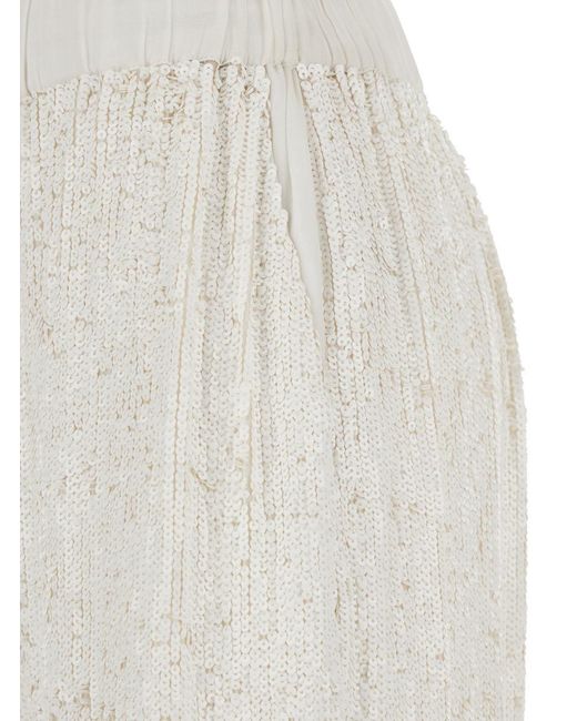 P.A.R.O.S.H. White Wide-Leg Pants With Full Paillette Embellishment