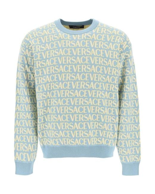 Versace Monogram Cotton Sweater in Blue for Men
