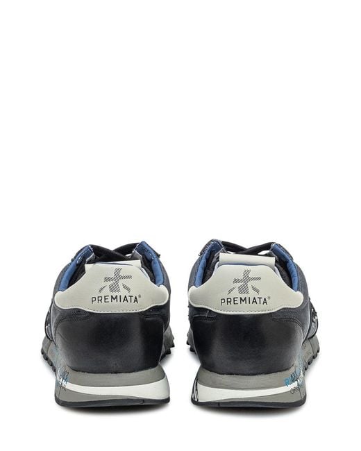 Premiata Sneakers Lander In Suede And Fabric Blue for men