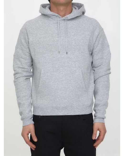 Saint Laurent Gray Embroidered-logo Cotton Hoodie for men