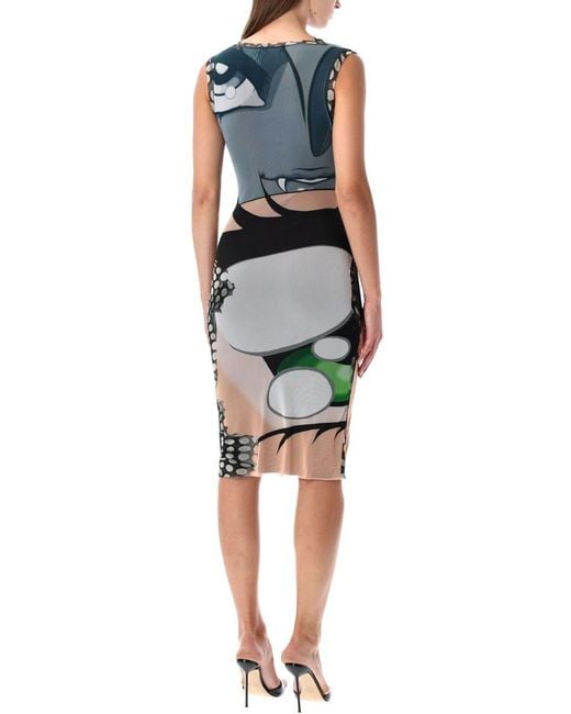 OTTOLINGER Blue Julien Ceccaldi Printed Bodycon Midi Dress