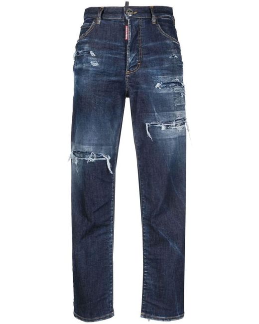 DSquared² Blue Distressed-effect High-waisted Jeans