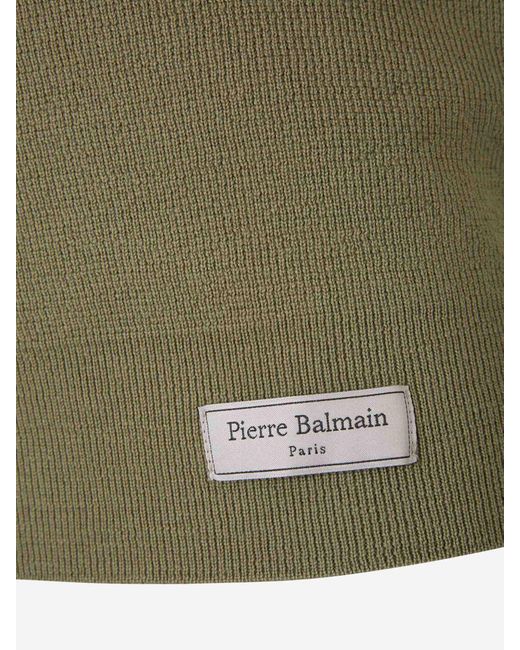 Balmain Green Wool Knit Polo for men