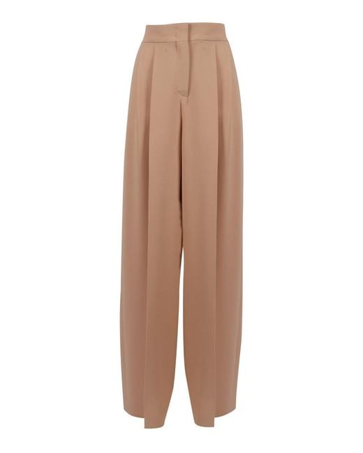 Alberta Ferretti Natural High-Waisted Wide-Leg Trousers With Tailored Silhouette